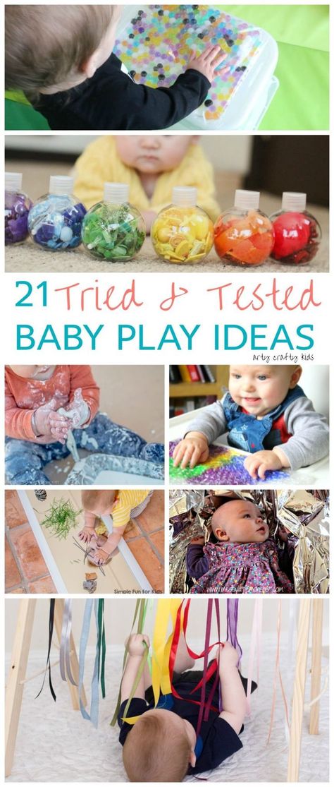 Arty Crafty Kids | Play | 21 Awesome Baby Play Ideas | A collection of fun, engaging and sensory play ideas for babies. #easybabyactivities #activitiesforbabies #playwithbabies Baby Play Ideas, Baby Zintuiglijk, Sensory Play Ideas, Infant Classroom, Baby Sensory Play, Baby Play Activities, Newborn Hacks, Baby Activities, Diy Bebe