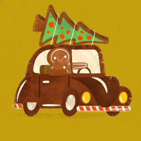 Christmas Truck Illustration, Christmas Gingerbread Aesthetic, Ginger Bread Illustration, Christmas Baking Illustration, Gingerbread Man Illustration, Gingerbread Illustration, Vintage Christmas Illustration, Baking Illustration, December Decor