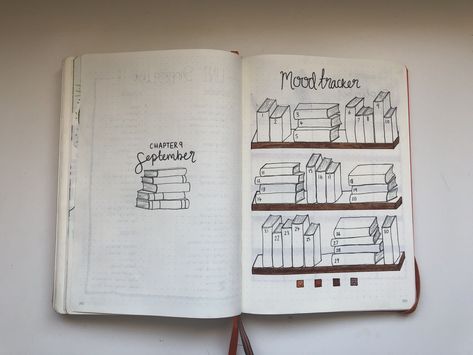 Mood Tracker Book Theme, Bujo Book Theme, Book Mood Tracker, September Mood Tracker, Bullet Journal Goals Page, Journal November, Winter Journal, 2024 Bujo, September Mood