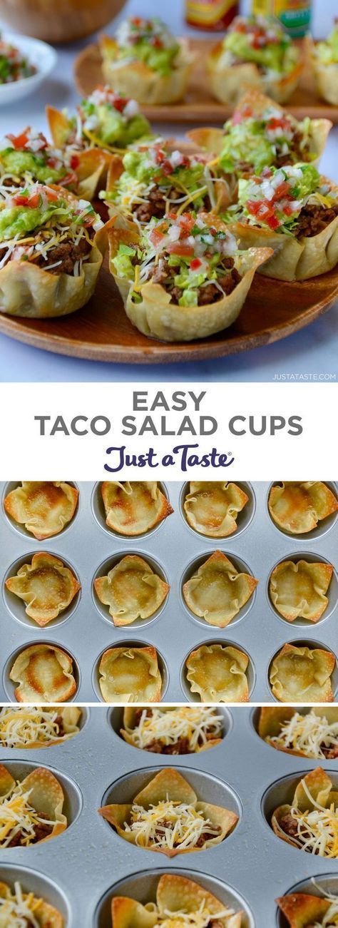 Taco Salad Cups, Salad Cups, Mexikansk Mat, Taco Fillings, Just A Taste, Best Appetizer Recipes, Easy Taco, Taco Salad, Finger Food Appetizers