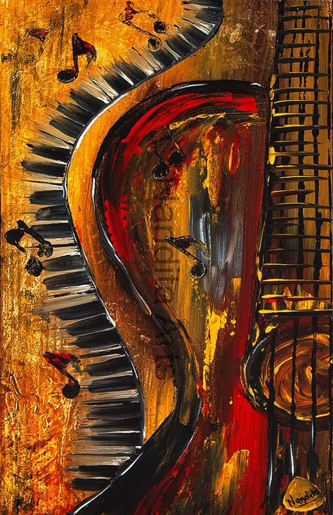 Modern Art Prints Artworks, Prints Music, Arte Jazz, Art Musical, Jazz Art, Guitar Painting, Music Painting, Piano Keys, Musical Art