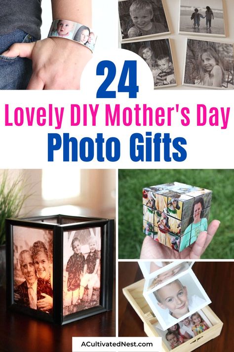 24 Lovely Mother's Day DIY Photo Gift Ideas- Make Mother's Day extra special with these heartfelt DIY photo gift ideas! Create personalized keepsakes for mom with your favorite photos, including canvas prints, photo collages, and more. These thoughtful gifts will show mom how much you care! | #DIYMothersDay #giftsForHer#diyGifts #giftsForMom #ACultivatedNest Diy Photo Gift Ideas, Diy Gifts Cheap, Diy Gifts For Mothers, Photo Gifts Diy, Custom Photo Albums, Mothers Day Pictures, Picture Frame Crafts, Homemade Mothers Day Gifts, Diy Gifts For Dad