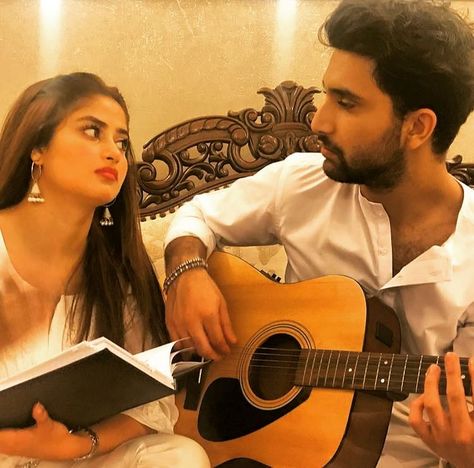 We're starting a band. Starting A Band, Aiza Khan Wedding, Ahad Raza Mir, Sajjal Ali, Sajal Ali, Couple Photoshoot Poses, Cute Selfies Poses, Pakistani Actress, Together Forever