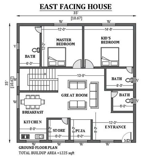 35'x35' East facing house plan as per Vastu shastra is given in this FREE 2D Autocad drawing file. The total built-up area of the plan is 1225sqft.download this 2D Autocad drawing file. Autocad 2d Plans House, 35×40 House Plan East Facing, 2d Autocad Plan, 2d Home Plan, 30×35 House Plan East Facing, Civil Plan Drawing, 35 X 35 House Plans, Autocad 2d Drawing Civil, 35×35 House Plan