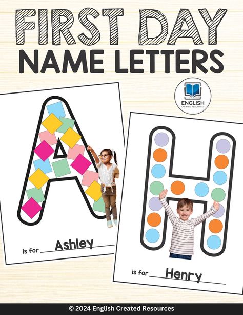 First Day Name Letters First Letter Of Name Activities, Prek Name Crafts, Letter K Activities, English Created Resources, Letter H Activities, Reading Comprehension Grade 1, Name Activities Preschool, Letters Craft, Day Name