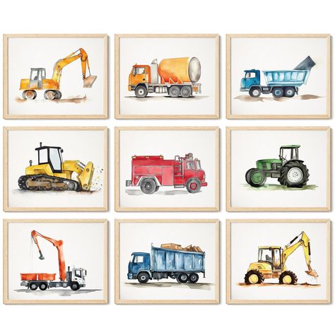 PRICES MAY VARY. EYE-CATCHING CONSTRUCTION WALL DECOR FOR KIDS ROOMS: Our vintage transportation decor can definitely transform any space into a construction enthusiast's dream with our captivating toddler boy room decor or say vintage truck decor. Featuring vibrant and detailed illustrations, these truck pictures for walls and dump truck pictures bring the thrilling world of construction to life in a visually stunning way SET INCLUDE: Our construction classroom decor set includes six high-quali Construction Room Decor, Room Decor For Boys, Construction Room, Transportation Posters, Construction Nursery, Truck Wall Art, Art Construction, Tractor Pictures, Dump Truck