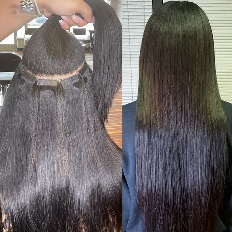 Straight Tape In Human Hair Extensions Natural Hair Extensions 1B 100% Remy Skin Weft  Adhesive Glue Thick Hair Extensions, Invisible Hair Extensions, Natural Hair Extensions, Straight Hair Extensions, Black Hair Extensions, Hair Tape, Remy Hair Extensions, Queen Hair, 100 Remy Human Hair