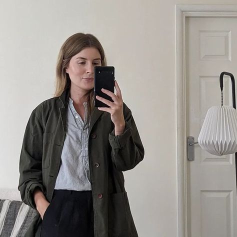 Angharad Jones on Instagram: "An early autumn go-to (swapping the shirt for a light knit when those temps drop). Wearing: @uskees_clothing jacket in a size small (gifted) @margarethowellltd shirt and trousers @newbalance RC30 trainers" Angharad Jones, Early Autumn, Light Knit, Early Fall, The Shirt, Small Gifts, Trousers, Size Small, Knitting