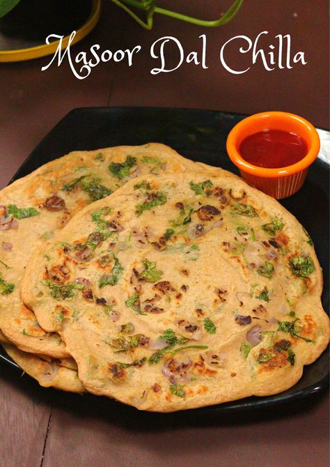 Masoor Dal Chilla, Dal Chilla Recipe, Dal Chilla, Moong Dal Chilla, Indian Pancakes, Healthy Gluten Free Breakfast, Masoor Dal, Indian Foods, Gluten Free Breakfast