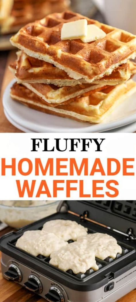 This homemade waffle recipe makes perfectly fluffy and crispy waffles. With a simple batter, you can make this classic breakfast in no time! #spendwithpennies #waffles #homemadebatter #fluffywaffles #wafflerecipe Homemade Belgian Waffles Recipes, Waffle Recipe Fluffy, Waffle Creations, One Waffle Recipe, Waffles Belgian, Homemade Waffle Recipe, Waffle Batter Recipe, Crispy Waffles, Best Waffle Recipe