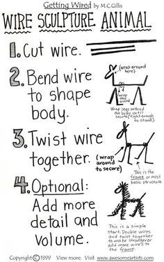 Getting Wired-Learn basic wire sculpture techniques-Page 5-Wire ... Sculptures Sur Fil, Classe D'art, Art Handouts, Art Fil, Sculpture Lessons, Wire Art Sculpture, Sculpture Techniques, Art Wire, Art Worksheets