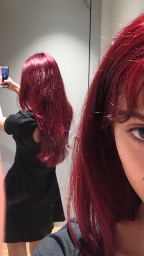 Red Hair Color Aesthetic, Latina Red Hair, Red Cherry Hair, Red Velvet Hair, Blood Red Hair, Red Hair Aesthetic, Hair Dyed, Red Hair Inspo, Wine Hair