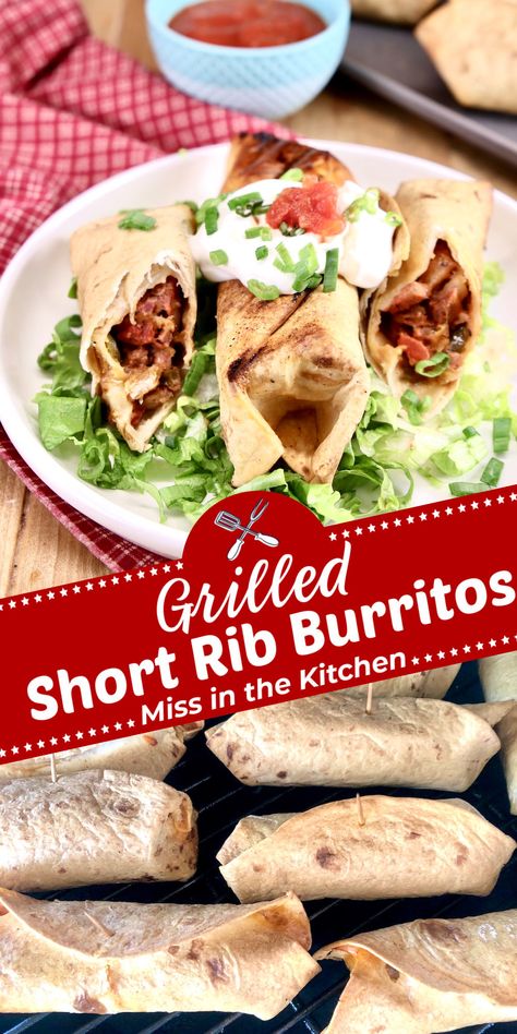 Short Rib Burritos are a delicious dinner to make with leftover short ribs. Make these burritos on the grill or in the oven for a quick and easy meal any night of the week. Short Rib Burrito, Leftover Beef Short Ribs Recipes, Barrio Tacos, Delicious Entrees, Cooking Short Ribs, Beef Short Rib Recipes, Short Ribs Recipe, Rib Meat, Savory Food