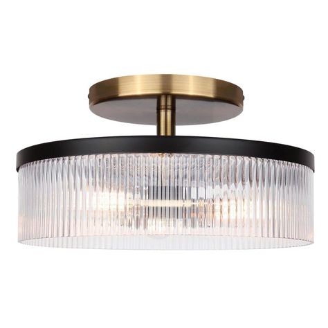 Sparkling light passes through glamourous fluted glass to create the drum shade of the Novara ceiling light! This stunning addition to your space is sleek and stylish and captures attention as a gorgeous visual centerpiece. Perfect for brightening small areas or creating a more luxurious look for low ceilings, this fixture is the chic option for illuminating your space! Entryway Light Fixtures, Gold Light Fixture, Laundry Room Lighting, Entry Lighting, Black Light Fixture, Bedroom Light Fixtures, Light Ideas, Mount Ceiling Lights, Sparkling Lights