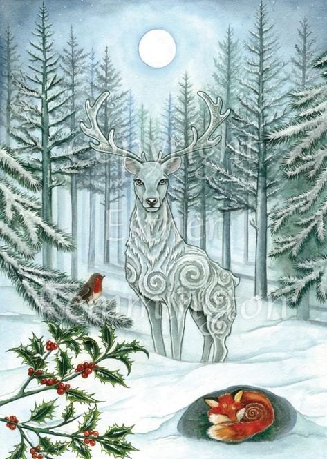 Greeting cards to celebrate Winter, including the pagan festival of Yule (Winter Solstice). This is where you'll find Christmas cards too, if that's your preferred celebration. Winter Equinox, Winter Kunst, Celtic Gods, Matka Natura, God Jul, A Deer, Art Et Illustration, Winter Art, Winter Wonder