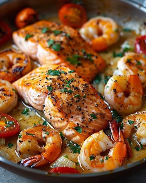 Spicy Cajun Salmon And Shrimp Delight, Pescatarian Aesthetic, Salmon And Shrimp Recipes, Cajun Salmon And Shrimp, Seafood Pictures, Seafood Aesthetic, Aesthetic Seafood, Vibe Pictures, Cajun Salmon