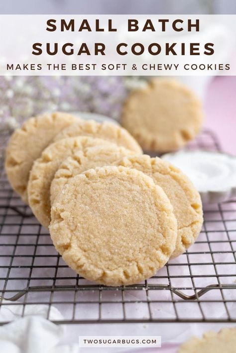 Small batch sugar cookies are classic soft and chewy drop sugar cookies. This recipe is NO CHILL, uses melted butter and makes 8 of the best sugar cookies in less than 30 minutes! Small Batch Of Sugar Cookies, Small Batch No Bake Cookies, Sugar Cookie Recipe No Baking Powder, Single Serve Sugar Cookie, Small Batch Sugar Cookie Recipe, Sugar Cookie Recipe No Egg, Sugar Cookies Small Batch, Sugar Cookie Recipe Small Batch, Sugar Cookie Recipe No Chill