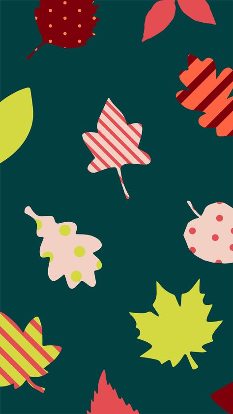 Fun, funky, bright fall wallpaper with leaves and stripes and polka dot patterns. Grab the mobile wallpaper on my Instagram @apthecreative Bright Fall Wallpaper, Fall Wallpaper For Desktop, November Wallpaper, Fall Graphics, Wallpaper For Desktop, Powerpoint Backgrounds, Dot Patterns, Leaves Pattern, Fall Wallpaper