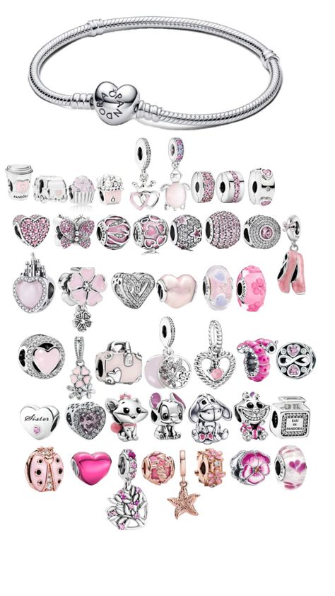 Pandora Charms Pink, Pandora Bracelet Charms Ideas, Girly Bracelets, Pandora Bracelet Designs, Pandora Armband, Pandora Jewelry Charms, Pandora Pink, Pink Charm, Jewelry Accessories Ideas