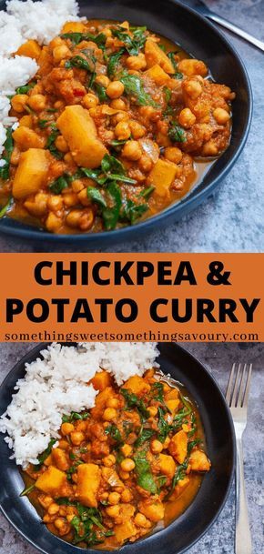 This hearty vegan chickpea and potato curry is mildly spiced, fragrant and made from mostly simple, basic store cupboard ingredients. So much cheaper than a takeaway and kinder on your wallet! #vegancurryrecipes #chickpeacurryrecipe #chickpeapotatocurryrecipe Chickpea And Potato, Chickpea And Potato Curry, Vegetable Curry Recipes, Curry Recipes Vegetarian, Vegan Curry Recipes, Vegan Asian, Potato Curry, Chickpea Curry, Tasty Vegetarian Recipes