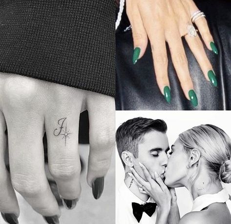 Haily Biber Tatoos, Haily Biber Tattoo, Cute Finger Tattoos, Rare Tattoos, Finger Tattoo For Women, Witch Magic, Little Tattoos, Couple Tattoos, Hailey Bieber