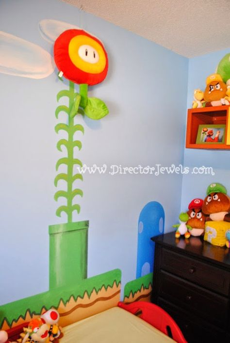 Mario Nursery Inspiration at directorjewels.com Super Mario Bros, Nintendo Theme DIY Decor and Ideas Super Mario Nursery, Mario Nursery, Mario Bros Room, Nintendo Room, Super Mario Room, Mario Room, Super Mario Bros Nintendo, Nerd Room, Ideas Habitaciones