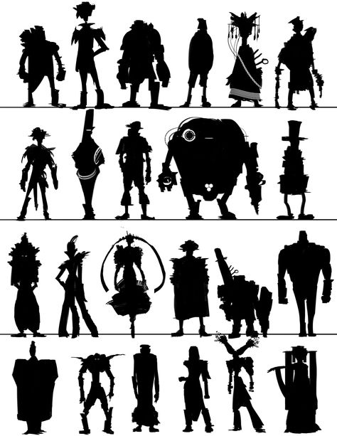 All Characters must have a distinctive attributes.  Doing some quick Silhouette sketches is a ways to start the character design process Character Design Silhouette, Character Silhouette, Dreamworks Characters, Silhouette Sketch, Art Cyberpunk, Thumbnail Sketches, Design Silhouette, Character Design Sketches, Silhouette Images