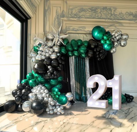 PRICES MAY VARY. 【Elegant Luxury Party Decor】Black and Silver Party Decorations, Perfectly complement your emerald green balloons with black and silver decor pieces for a cohesive and elegant look. Stunning Emerald Green Balloons，Elevate your party decor with our high-quality balloons that exude sophistication and style! 【Reliable Consistent Color Balloons】 100% real photography by using Color Correction Card，Providing True Color of every single balloons,look shining and exquisite.The starburst Green Black Birthday Decorations, Hunter Green And Gold Party Decorations, Emerald Green And Black Birthday Decor, Green Decorations Party Birthdays, Green And Silver Birthday Decorations, Green Black And Silver Party Decorations, Black And Green Decorations Party, Black And Green Birthday Decor, Emerald Birthday Party