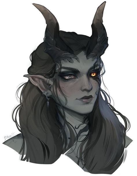 Dnd Makeup, Tiefling Female, Dnd Tiefling, Pathfinder Character, Dnd Ideas, Female Character Concept, Fantasy Portraits, Demon Art, Dungeons And Dragons Characters