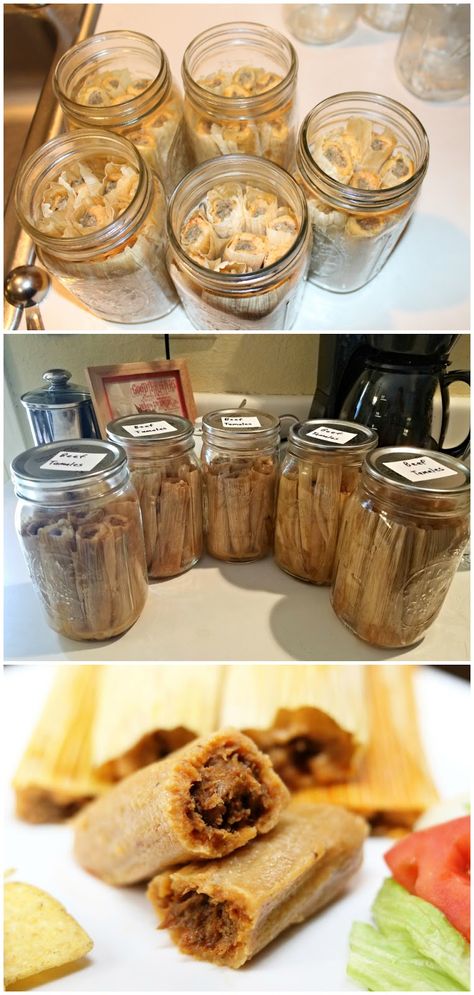 Pressure Canning Tamales, Mexican Canning Recipes, Canned Tamales Recipes, Canned Meals In A Jar Recipes, Canning Mexican Food, Canning Bread In Jars, Canning Meals In A Jar Pressure, Canning Meals In A Jar, Canning Desserts