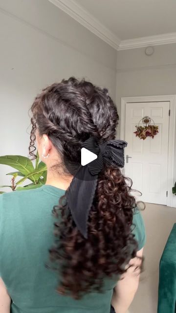 Sophie Marie on Instagram: "Curly hairstyle idea to upgrade your curly ponytail   Bow is from @clairesstores 🫶  💌 a curlfriend who needs hairstyle inspo   #curlyhairstyle #curlyhair #ponytail #hairstyle" Curly Puffy Hair Hairstyles, Curly Pulled Back Hairstyles, Curly Hairstyle With Bow, Bow Curly Hairstyle, Curl Ponytail Hairstyles, Curly Hairstyles Pulled Back, Curly Hair Bow Hairstyles, Curly Hairstyles With Bows, Updo Hairstyles Curly Hair