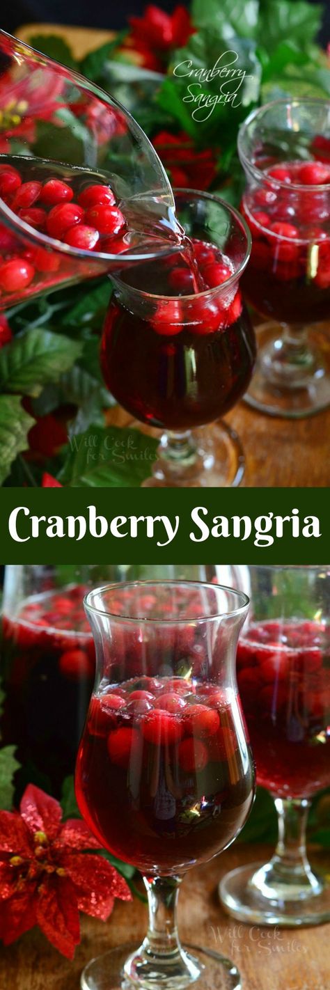 Cranberry Sangria is perfect for this holiday season. Delicious seasonal cocktail made with fresh cranberries, cranberry flavored vodka, juice and red wine. #sangria #cranberry #holidaydrink #cocktail Cranberry Sangria, Sangria Drink, Holiday Drinks Alcohol, Christmas Sangria, Will Cook For Smiles, Cranberry Wine, Seasonal Cocktail, Holiday Recipes Christmas, Drinks Alcohol