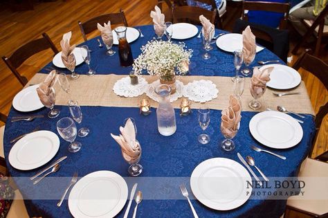 Royal blue and beige Navy Blue And Brown Wedding, Blue And Brown Wedding, Gray Party Decorations, Bridesmaids Duties, Navy Bridal Shower, Blue Table Settings, Navy Blue And Gold Wedding, Navy Blue And Brown, Blue Wedding Centerpieces