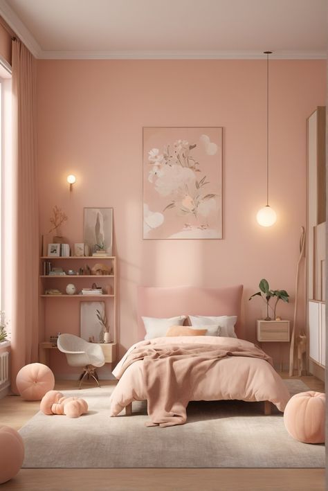 Room Color Ideas Bedroom, Light Pink Bedrooms, Calming Bedroom Colors, Dusty Pink Bedroom, Peach Bedroom, Pink Bedroom Design, Pastel Bedroom, Pink Bedroom Ideas, Calming Bedroom