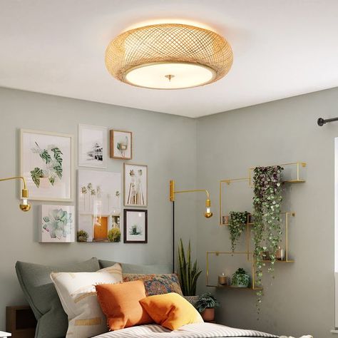 15 Clever Lighting Ideas for Low Ceilings 2022: Shop Our Picks Boho Bedroom Lamp, Boho Ceiling, Lights Boho, Small Light Fixtures, Apartment Lighting, Rattan Light, Low Ceiling Lighting, Rattan Light Fixture, Ceiling Lamps Living Room