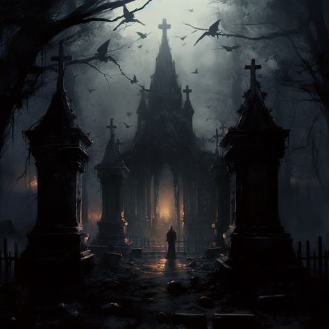 Gothic Concept Art, Gothic Fantasy Aesthetic, Gothic Crypt, Gothic Scenery, Gothic Cemetery, Universal Monsters Art, Gothic Graveyard, Gothic City, Gothic Setting