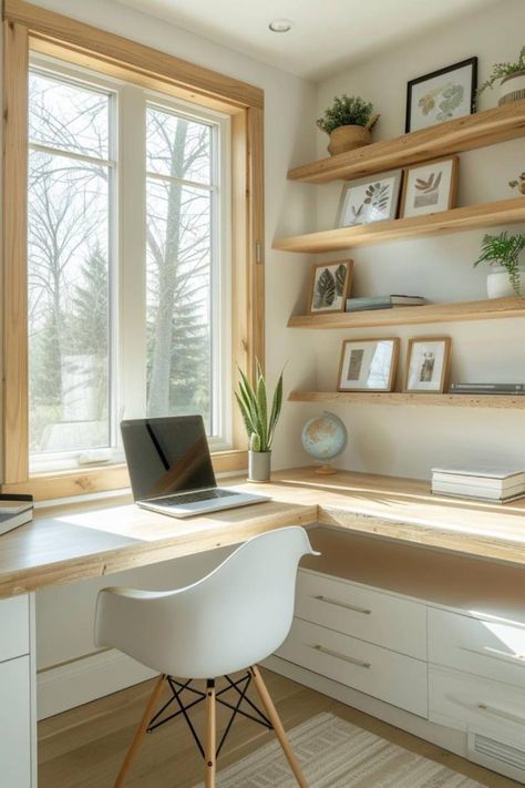 White Walls With Wood Trim: 40  Ideas for a Timeless Interior White Walls With Wood Trim, Walls With Wood Trim, Wood Trim Ideas, Trim Ideas, Cozy Home Office, Small Home Offices, Timeless Interior, Office Guest Room, Small Home Office