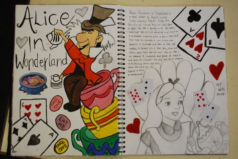 Researching Alice in Wonderland Alice In Wonderland Presentation, Alice In Wonderland Gcse Art Sketchbook, Alice In Wonderland Textiles Gcse, Alice In Wonderland Sketchbook, Sketchbook Themes, Sketchbook Presentation, Circle Drawings, Sketchbooks Inspiration, Sketchbook Tours