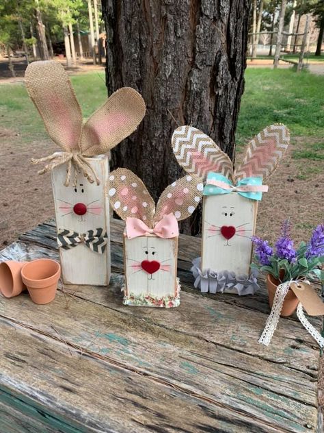 Easter Wood Projects, Wood Bunnies, Painted Wood Crafts, Diy – Velikonoce, Bunny Decorations, Crafty Morning, Easter Wood Crafts, Rabbit Crafts, Easter Bunny Crafts