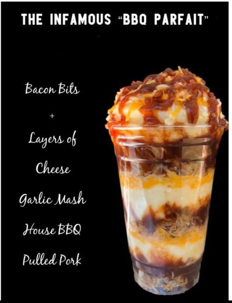 Bbq Truck Ideas, Food Truck Lunch Ideas, Food Truck Desert Ideas, Bbq Parfait Pulled Pork, Southern Food Truck Recipes, Food Truck Recipes Copycat, Pulled Pork Sundae, Food Truck Appetizers, Good Truck Menu Ideas