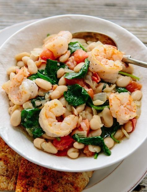 White Beans Spinach, Seared Shrimp, Meal Rotation, Recipe Shrimp, Summer Recipes Dinner, Weeknight Dinner Recipe, White Bean, Pan Seared, Summer Dinner