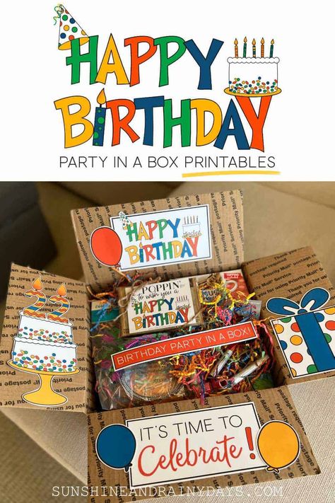 Happy Birthday Deployment Boxes, Birthday Box For College Son, Birthday In A Box Ideas Diy, Mailed Birthday Gift Ideas, Fun Birthday Box Ideas, Birthday Box For College Daughter, Birthday Party In A Box Ideas, Birthday College Care Package, Happy Birthday Care Package