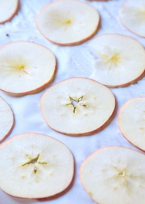 SLice up apple and bake them for crispy apple chips! Baked Apple Chips, Dried Apple Rings, Apple Chips Baked, Apple Wreath, Apple Rings, Apple Recipes Easy, Fall Months, Apple Chips, Baked Apple