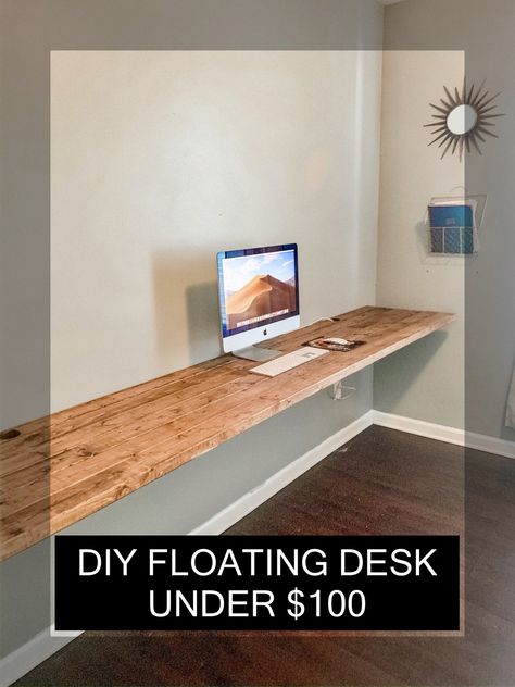 Diy Floating Desk, Diy Office Desk, Rope Storage, Desk Diy, Long Desk, Fabric Box, Diy Backsplash, Floating Desk, Diy Office