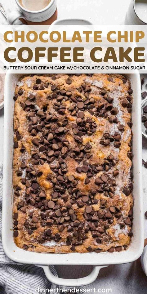 Chocolate Chip Coffee Cake, Cake With Chocolate Chips, Chocolate Chip Cake Recipe, Chocolate Cake With Coffee, Coffee Cake Recipes Easy, Cinnamon Coffee Cake, Sour Cream Coffee Cake, Sour Cream Cake, Chocolate Chip Cake