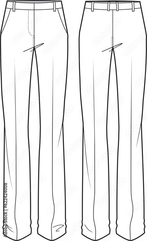 Trousers Sketch Fashion Illustrations, Fashion Illustration Trousers, Trousers Sketch, Pants Technical Drawing, Sketch Fashion Illustration, Drapery Drawing, Clothing Construction, Formal Pants Women, Unique Sewing Patterns