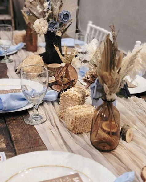 Cowboy Birthday Table Decor, Cowboy Theme Table Decor, Rodeo Theme Table Decor, Western Center Piece Cowboy Party, First Rodeo Party Centerpieces, Cowboy Table Setting, Cowboy Party Centerpiece Ideas, Western Decor Ideas For Party, Western Baby Boy Shower Ideas Little Cowboy