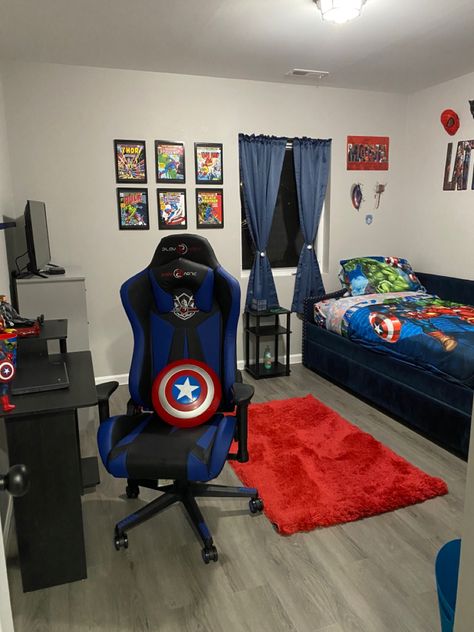 Marvel Theme Room, Bedroom Ideas For Boys Age 10, 8 Year Boy Room Ideas, Boy Bedroom Ideas, Marvel Room, Kids Bedroom Boys, Toddler Boy Room Decor, Boy Toddler Bedroom