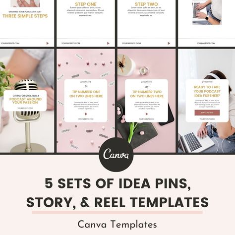 This collection includes customizable templates designed specifically for creating engaging content on platforms like Pinterest, Instagram, and Reels. With a variety of designs and styles, these templates make it easy to craft eye-catching Idea Pins, Reels, or Instagram Stories to share your creative ideas, projects, or products with your audience. Whether you're promoting DIY projects, recipes, fashion looks, or travel destinations, these templates provide a quick and convenient way to enh... Pinterest Idea Pins, Podcast Tips, Craft Eyes, Engaging Content, Pinterest Blog, Idea Pins, Number Two, Canva Templates, First Step