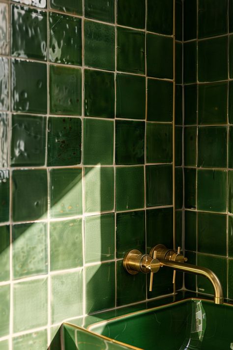 Green Bathroom Tile Ideas Green Emerald Bathroom, Large Green Bathroom Tiles, Jade Green Bathroom Tiles, Green Tiling Bathroom, Green Tile Bedroom, Green Tiles For Bathroom, Green Bathroom Mid Century, Dark Green Subway Tile Bathroom, Retro Green Tile Bathroom